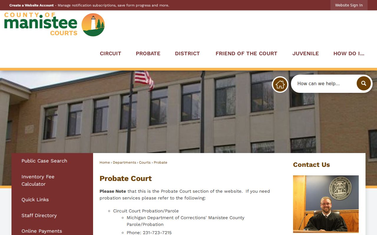 Manistee County court docket Probate Court search information